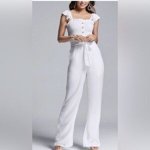 VENUS White Button-Front Jumpsuit